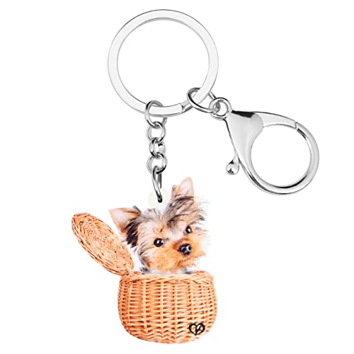 WEVENI Acryl Yorkshire Terrier Hund Schlüsselanhänger Yorkie Schlüsselring Frauen Mädchen Handtasche Auto Zubehör (Braun) von WEVENI JEWELRY