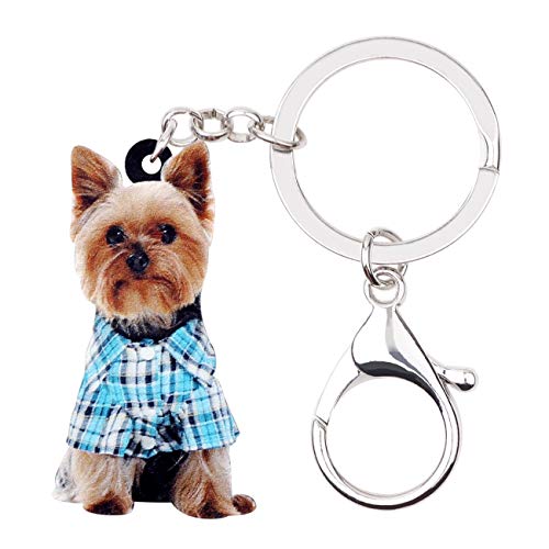 WEVENI Acryl Yorkshire Terrier Hund Schlüsselanhänger Yorkie Schlüsselring Frauen Mädchen Handtasche Auto Zubehör (Blau) von WEVENI