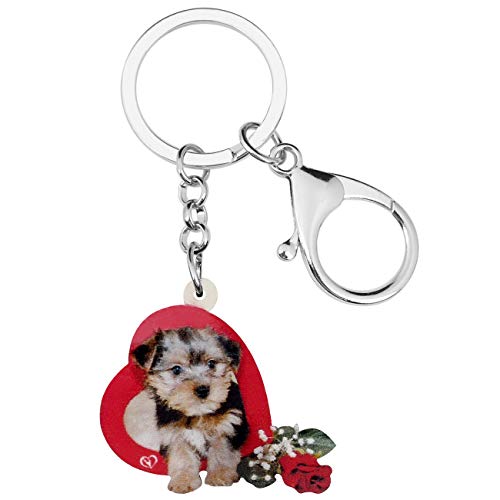 WEVENI Acryl Yorkshire Terrier Hund Schlüsselanhänger Yorkie Schlüsselring Frauen Mädchen Handtasche Auto Zubehör (Valentinstag A) von WEVENI