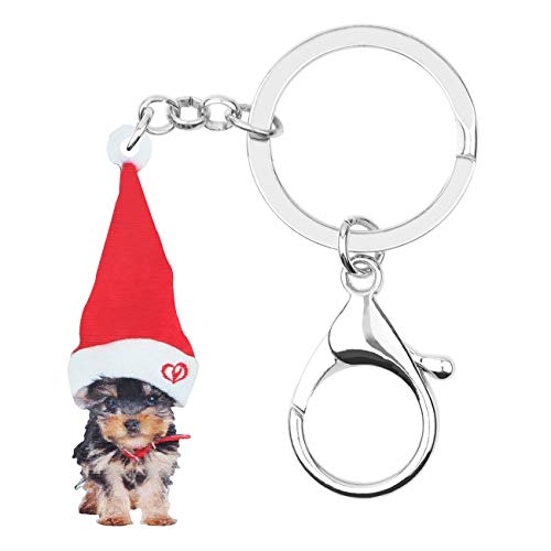 WEVENI Acryl Yorkshire Terrier Hund Schlüsselanhänger Yorkie Schlüsselring Frauen Mädchen Handtasche Auto Zubehör (Weihnachten A) von WEVENI