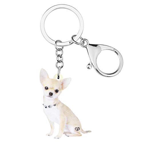 WEVENI Acryl niedlich Chihuahua Hund Schlüsselanhänger Haustier Schlüsselanhänger Schmuck für Frauen Mädchen Handtasche Handtasche Auto (Weiß) von WEVENI JEWELRY