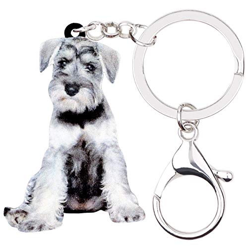 WEVENI Acryl niedlichen Schnauzer Hund Schlüsselanhänger Haustier Schlüsselanhänger Neuheit Schmuck Charms für Frauen Mädchen (Grau) von WEVENI JEWELRY