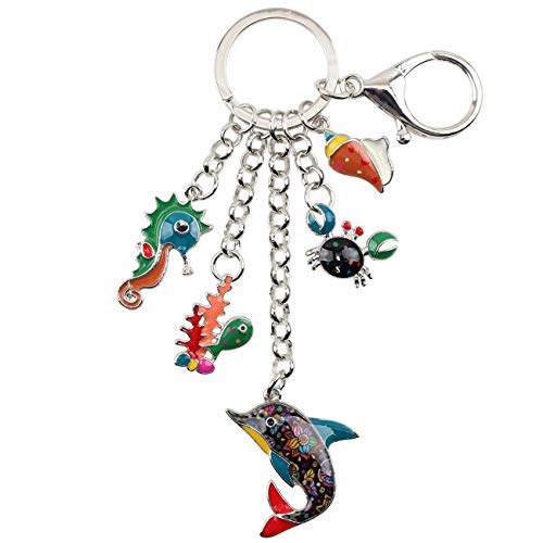 WEVENI Cute Delfin Schlüsselanhänger Seepferdchen Schlüsselring Krabbe Charms Muschel Schmuck für Damen Frauen Mädchen Ozean Geschenke (Mehrfarbig) von WEVENI JEWELRY