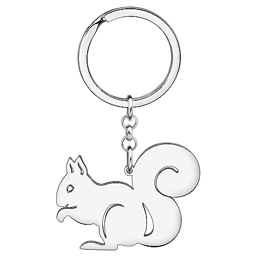 WEVENI Cute Eichhörnchen Schlüsselanhänger Edelstahl Schlüsselring Ringe Schmuck Tiere Charms für Frauen Mädchen Damen (Versilbert) von WEVENI JEWELRY