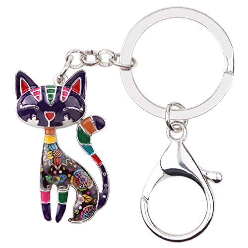 WEVENI Cute Emaille Schlüsselanhänger Katze Deko Katzen Schmuck Auto Brieftasche für Damen Frauen Mädchen Charms (Violett) von WEVENI JEWELRY