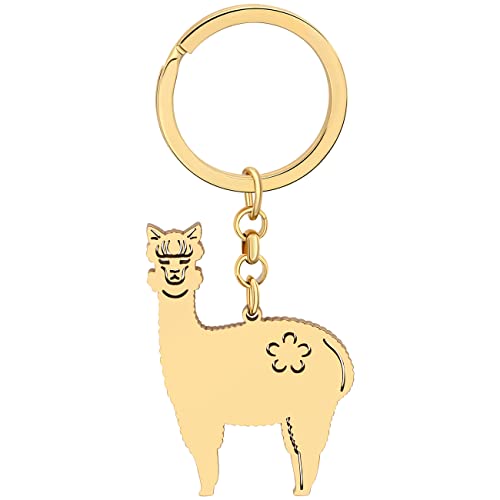 WEVENI Cute Lama Keychain Alpaka Schlüsselanhänger Mode Lama Geschenke für Damen Frauen Mädchen Lama Dekor Geldbörse Charms (Edelstahl 18K Vergoldet) von WEVENI JEWELRY