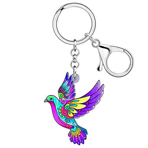 WEVENI Cute Taube Schlüsselanhänger Charms Acryl Taube Schlüsselring Vogel Schmuck für Frauen Mädchen Auto Zubehör (Violett) von WEVENI JEWELRY