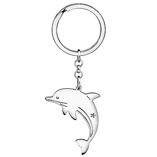 WEVENI Delfin Schlüsselanhänger Wal Schlüsselring Ringe Quallen Charms Fisch Schmuck für Damen Frauen Mädchen Meer Tiere Liebhaber (Versilberter Delfin) von WEVENI JEWELRY