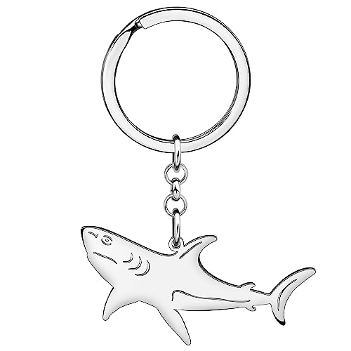 WEVENI Delfin Schlüsselanhänger Wal Schlüsselring Ringe Quallen Charms Fisch Schmuck für Damen Frauen Mädchen Meer Tiere Liebhaber (Versilberter Hai) von WEVENI