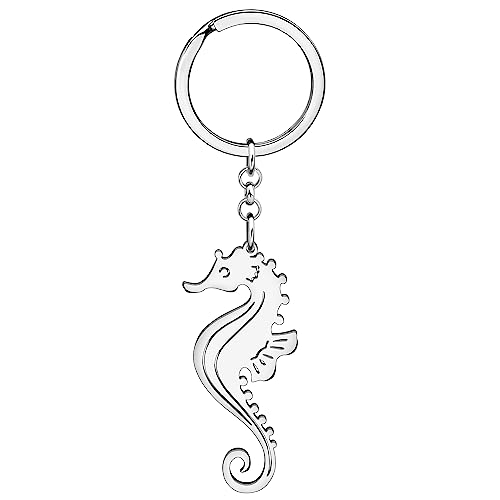 WEVENI Delfin Schlüsselanhänger Wal Schlüsselring Ringe Quallen Charms Fisch Schmuck für Damen Frauen Mädchen Meer Tiere Liebhaber (Versilberter Seepferdchen) von WEVENI JEWELRY