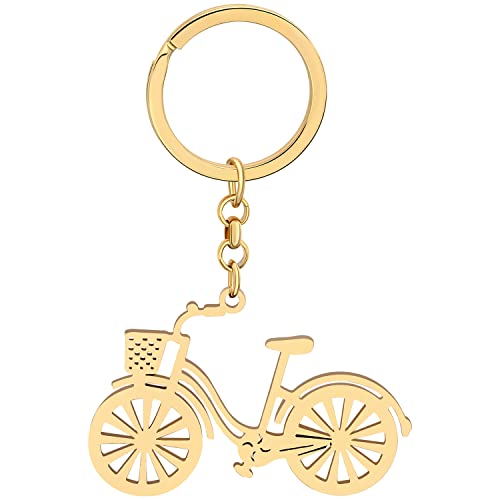 WEVENI Edelstahl Cute Straße Ebike Fahrrad Schlüsselring Bike Schlüsselanhänger Ringe Schmuck Charms Für Frauen Mädchen Damen Bmx Zubehör (Edelstahl 18k vergoldet) von WEVENI JEWELRY