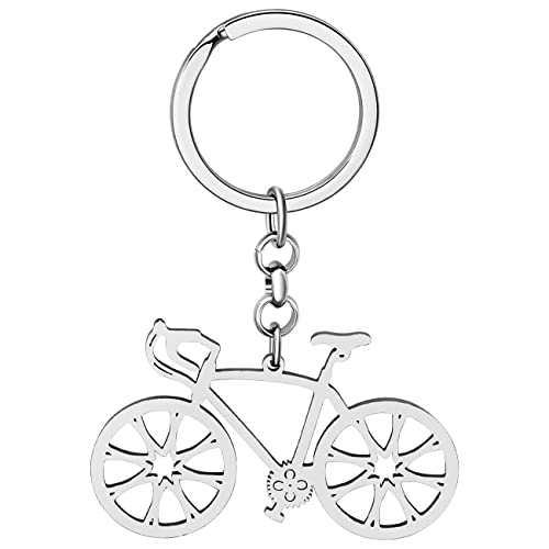 WEVENI Edelstahl Cute Straße Ebike Fahrrad Schlüsselring Bike Schlüsselanhänger Ringe Schmuck Charms Für Frauen Mädchen Damen Bmx Zubehör (Versilbert) von WEVENI