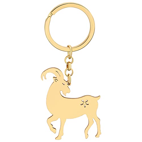 WEVENI Edelstahl Ziege Schlüsselring Schlüsselanhänger Ringe Handtasche Charms für Damen Mädchen (Vergoldet) von WEVENI