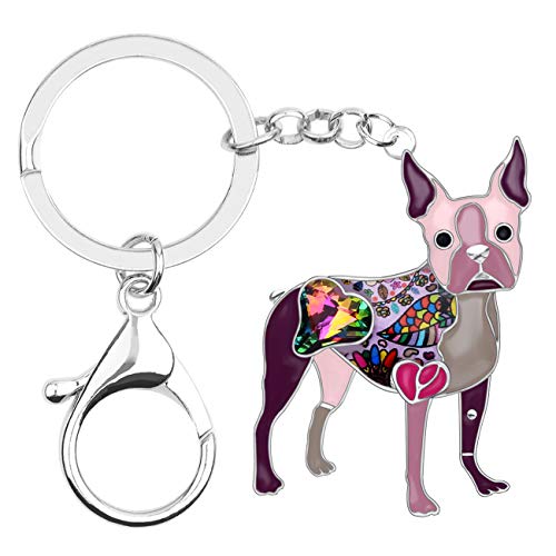 WEVENI Emaille Boston Terrier Schlüsselanhänger Hund Tasche Auto Brieftasche Charms für Frauen Mädchen Geschenk (Violett) von WEVENI JEWELRY