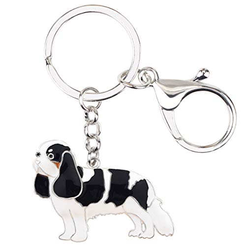 WEVENI Emaille Legierung Cavalier King Charles Spaniel Hund Schlüsselanhänger Zubehör für Frauen Mädchen Auto Handtasche Charms (Grau A) von WEVENI