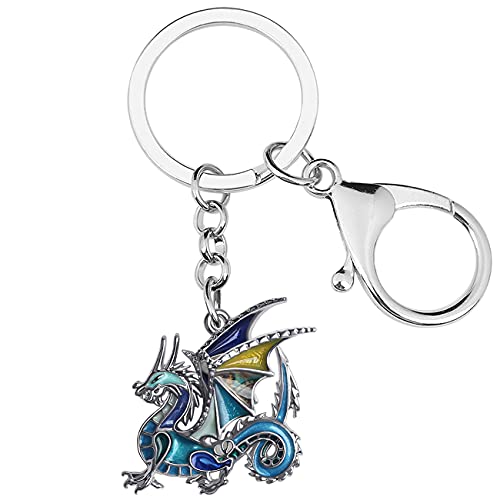 WEVENI Emaille Dragons Schlüsselanhänger Dinosaurier Drache Schlüsselring Mode Schmuck für Damen Frauen Mädchen Tasche Auto Brieftasche Charms (Bläue) von WEVENI JEWELRY