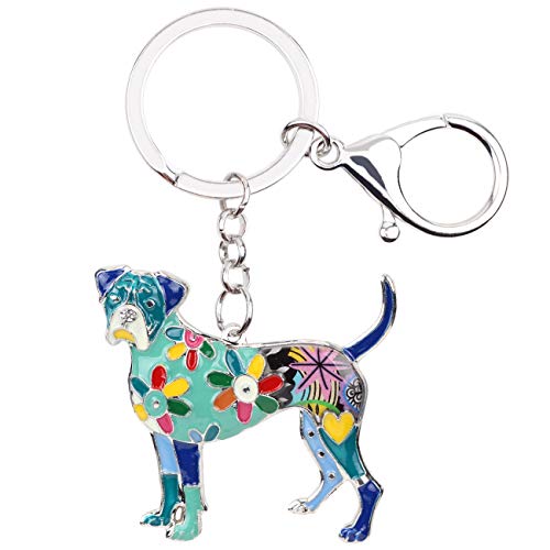 WEVENI Emaille Legierung Boxer Hund Schlüsselanhänger Haustier Charms Schmuck für Frauen Mädchen Tasche Auto Brieftasche (Blau) von WEVENI JEWELRY