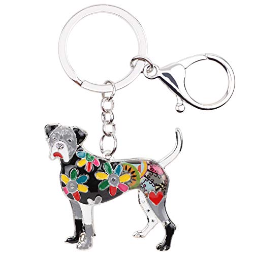 WEVENI Emaille Legierung Boxer Hund Schlüsselanhänger Haustier Charms Schmuck für Frauen Mädchen Tasche Auto Brieftasche (Schwarz) von WEVENI