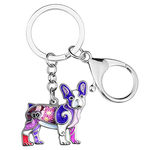 WEVENI Emaille Legierung Bulldogge Schlüsselanhänger Zubehör Mops Hund Schmuck für Frauen Mädchen Tasche Auto Brieftasche (Veilchen) von WEVENI JEWELRY