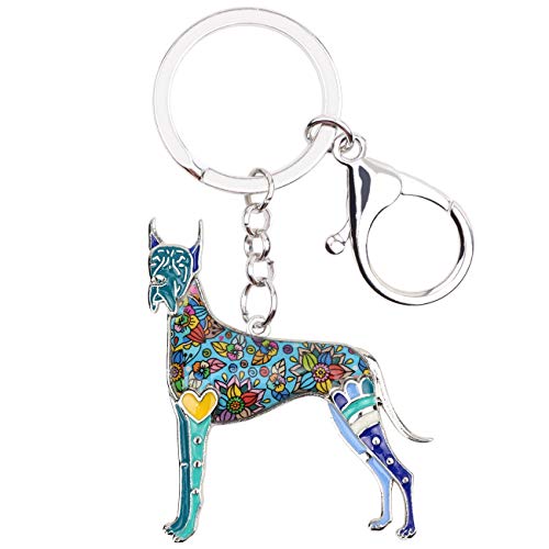 WEVENI Emaille Legierung Deutsche Dogge Hund Schlüsselanhänger Haustier Charms Auto Tasche Brieftasche Schmuck für Frauen Mädchen (Blau) von WEVENI JEWELRY