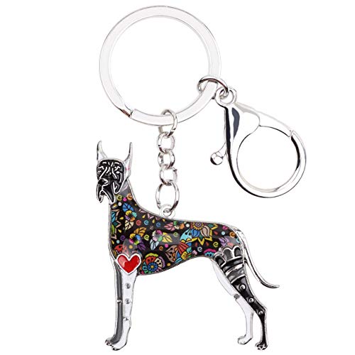 WEVENI Emaille Legierung Deutsche Dogge Hund Schlüsselanhänger Haustier Charms Auto Tasche Brieftasche Schmuck für Frauen Mädchen (Schwarz) von WEVENI JEWELRY