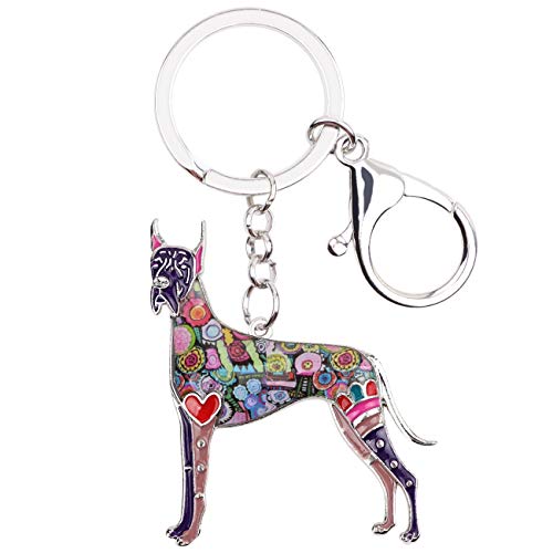 WEVENI Emaille Legierung Deutsche Dogge Hund Schlüsselanhänger Haustier Charms Auto Tasche Brieftasche Schmuck für Frauen Mädchen (Violett) von WEVENI JEWELRY