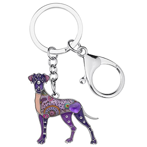 WEVENI Emaille Legierung Deutsche Dogge Hund Schlüsselanhänger Ring Handtasche Tasche Charme Schlüsselanhänger Mode Schmuck für Frauen Mädchen Geschenke (Violett A) von WEVENI JEWELRY