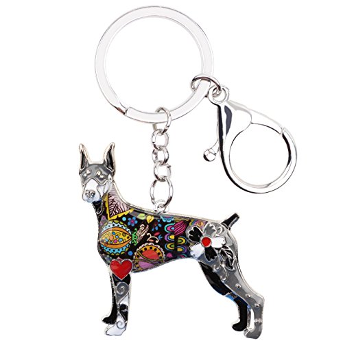 WEVENI Emaille Legierung Dobermann Hund Schlüsselanhänger Zubehör Schmuck Charms Für Frauen Mädchen Tasche Auto Brieftasche (Grau) von WEVENI JEWELRY