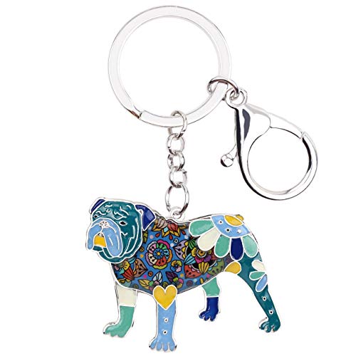 WEVENI Emaille Legierung Englische Bulldogge Bull Terrier Hund Schlüsselanhänger Zubehör Schmuck für Frauen Mädchen Tasche Charms (Blau) von WEVENI JEWELRY