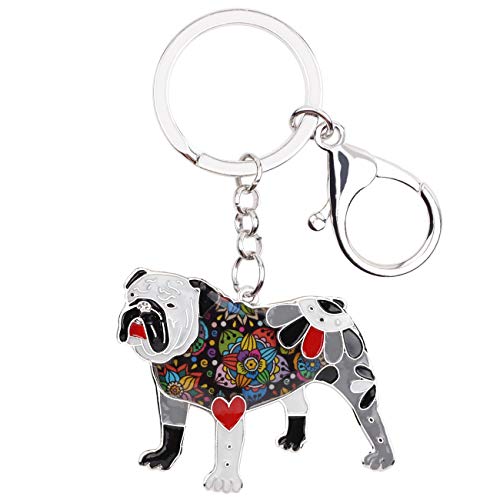 WEVENI Emaille Legierung Englische Bulldogge Bull Terrier Hund Schlüsselanhänger Zubehör Schmuck für Frauen Mädchen Tasche Charms (Grau) von WEVENI JEWELRY