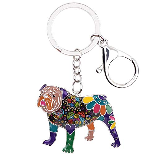 WEVENI Emaille Legierung Englische Bulldogge Bull Terrier Hund Schlüsselanhänger Zubehör Schmuck für Frauen Mädchen Tasche Charms (Violett) von WEVENI
