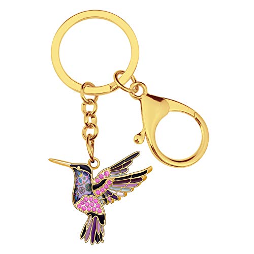 WEVENI Emaille Legierung Kristall Kolibri Schlüsselanhänger Vogel Charms Für Frauen Mädchen Tasche Auto Brieftasche (Violett) von WEVENI JEWELRY