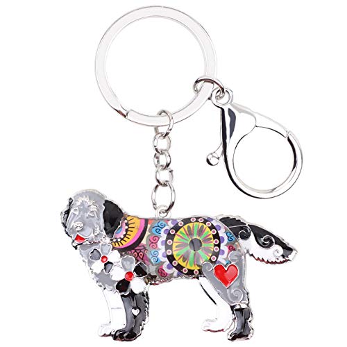 WEVENI Emaille Legierung Neufundland Hund Schlüsselanhänger Ring Tier Schmuck für Frauen Handtasche Charm Geschenk von WEVENI JEWELRY