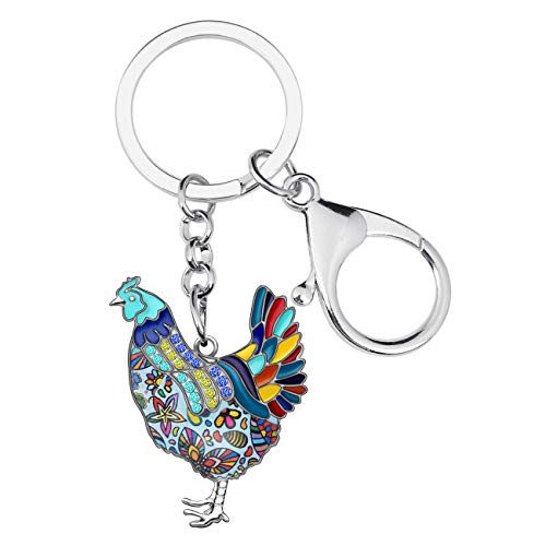 WEVENI Emaille Legierung Strass Huhn Schlüsselanhänger Henne Schlüsselkette Tasche Auto Charms Für Frauen Mädchen (Blau) von WEVENI JEWELRY