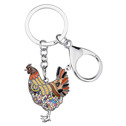 WEVENI Emaille Legierung Strass Huhn Schlüsselanhänger Henne Schlüsselkette Tasche Auto Charms Für Frauen Mädchen (Braun) von WEVENI JEWELRY