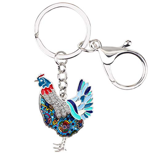 WEVENI Emaille Legierung Strass Huhn Schlüsselanhänger Henne Schlüsselkette Tasche Auto Charms Für Frauen Mädchen (Marine) von WEVENI JEWELRY