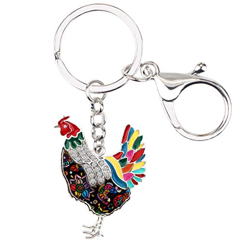 WEVENI Emaille Legierung Strass Huhn Schlüsselanhänger Henne Schlüsselkette Tasche Auto Charms Für Frauen Mädchen (Multi) von WEVENI