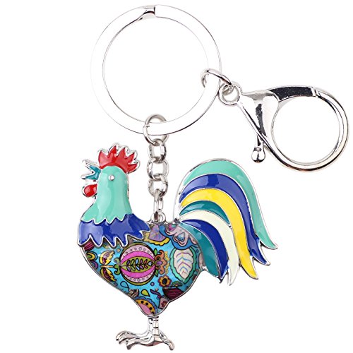 WEVENI Emaille Legierung Strass Huhn Schlüsselanhänger Henne Schlüsselkette Tasche Auto Charms Für Frauen Mädchen (Ozean) von WEVENI JEWELRY