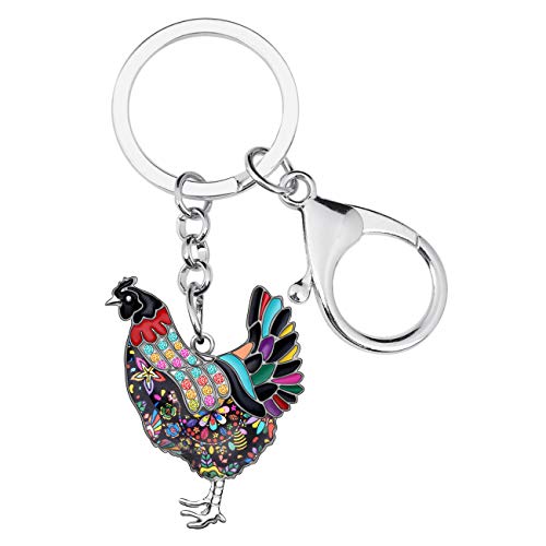 WEVENI Emaille Legierung Strass Huhn Schlüsselanhänger Henne Schlüsselkette Tasche Auto Charms Für Frauen Mädchen (Schwarz) von WEVENI