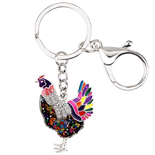 WEVENI Emaille Legierung Strass Huhn Schlüsselanhänger Henne Schlüsselkette Tasche Auto Charms Für Frauen Mädchen (Veilchen) von WEVENI JEWELRY