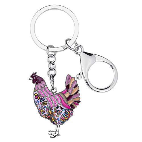 WEVENI Emaille Legierung Strass Huhn Schlüsselanhänger Henne Schlüsselkette Tasche Auto Charms Für Frauen Mädchen (Violett) von WEVENI JEWELRY