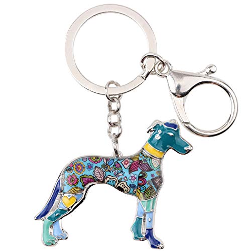 WEVENI Emaille Legierung Windhund Hund Schlüsselanhänger Greyhound Schlüsselring Geschenk Auto Brieftasche Tasche Charms Für Frauen Mädchen (Blau) von WEVENI JEWELRY