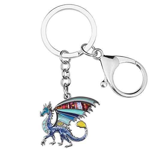 WEVENI Emaille Dragons Schlüsselanhänger Dinosaurier Drache Schlüsselring Mode Schmuck für Damen Frauen Mädchen Tasche Auto Brieftasche Charms (Marineblau) von WEVENI JEWELRY