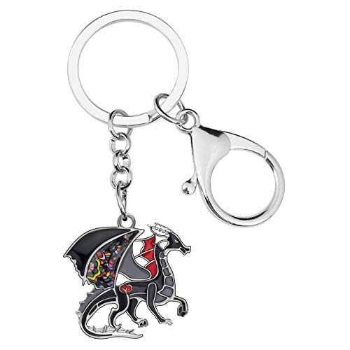 WEVENI Emaille Dragons Schlüsselanhänger Dinosaurier Drache Schlüsselring Mode Schmuck für Damen Frauen Mädchen Tasche Auto Brieftasche Charms (Schwarz) von WEVENI JEWELRY