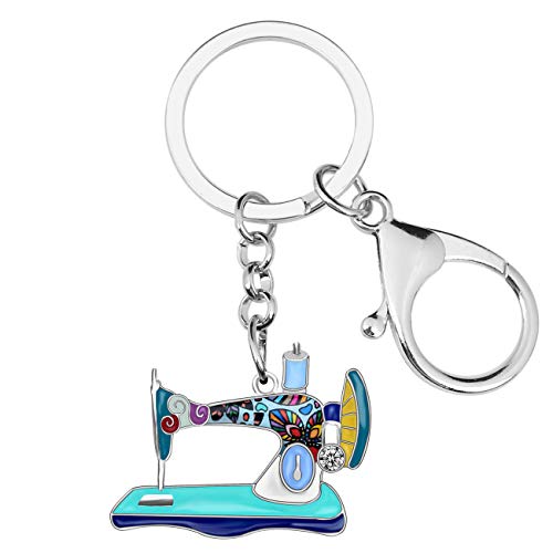 WEVENI Emaille Nähmaschine Schlüsselanhänger Schlüsselring Schmuck Geschenk Für Nähbegeisterte Damen Frauen Tasche Auto Nähen Zubehör Charms (Blau) von WEVENI