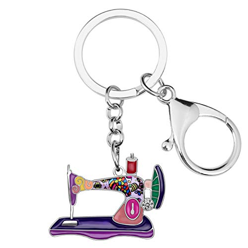 WEVENI Emaille Nähmaschine Schlüsselanhänger Schlüsselring Schmuck Geschenk Für Nähbegeisterte Damen Frauen Tasche Auto Nähen Zubehör Charms (Violett) von WEVENI JEWELRY