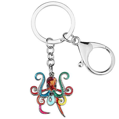 WEVENI Emaille Qualle Schlüsselanhänger Oktopus Schlüsselanhänger Hai Seepferdchen Geschenke Strand Schmuck für Frauen Mädchen Handtasche Autoschlüssel Charms (Multi Oktopus) von WEVENI