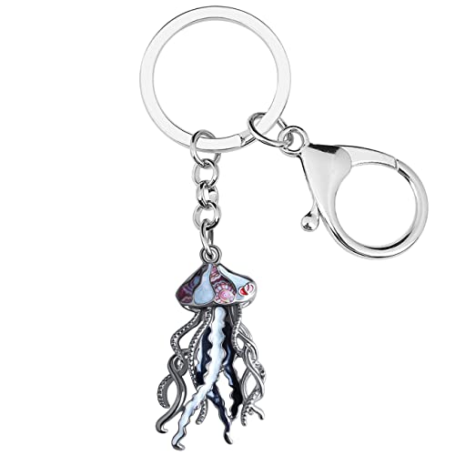 WEVENI Emaille Qualle Schlüsselanhänger Oktopus Schlüsselanhänger Hai Seepferdchen Geschenke Strand Schmuck für Frauen Mädchen Handtasche Autoschlüssel Charms (Schwarze Qualle) von WEVENI