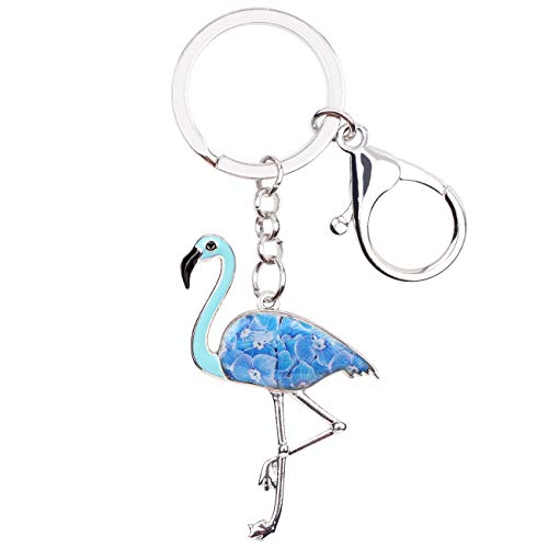 WEVENI Emaille Rosa Flamingo Schlüsselanhänger Vogel Schmuck Für Frauen Mädchen Tasche Auto Brieftasche Charms Flamingo Geschenk (Blau) von WEVENI JEWELRY