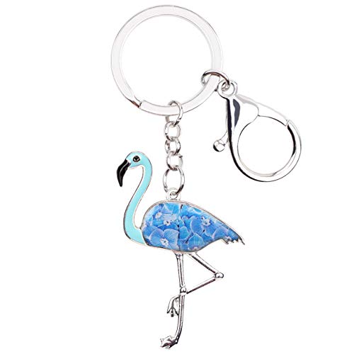 WEVENI Emaille Rosa Flamingo Schlüsselanhänger Vogel Schmuck Für Frauen Mädchen Tasche Auto Brieftasche Charms Flamingo Geschenk (Blau) von WEVENI